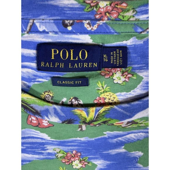 Polo Ralph Lauren Shirt Mens Extra Large Blue Hawaiian Aloha All Over Print - Picture 3 of 7